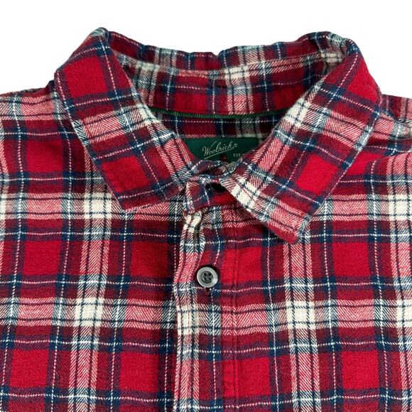 WOOLRICH Mens Large Red Plaid Flannel Button Down Shirt Long Sleeve VTG Y2K - Picture 4 of 12